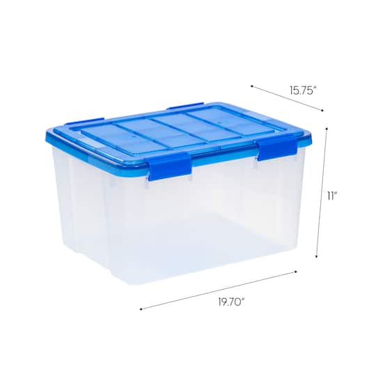 IRIS® WeatherPro™ 44qt. Clear Heavy Duty Plastic Storage Bins with Blue Lids, 4ct.
